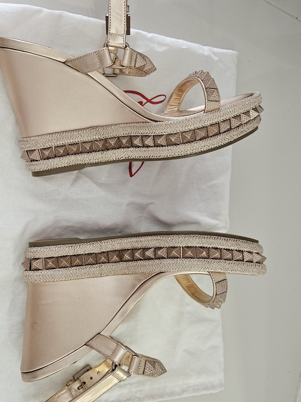 Christian Louboutin Rose Gold Studded Platform Sandals 39 - Picture 8 of 8